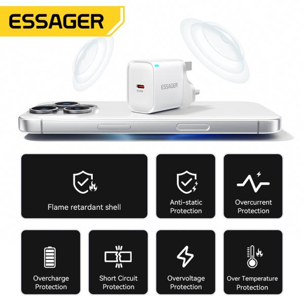 ESSAGER ES-CD52 PD 30W Usb Type C Mobile Phone Charger 1 Port EU US UK Plug