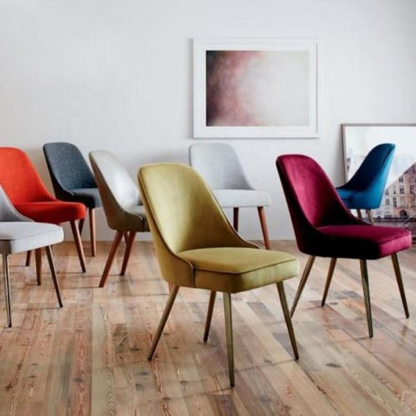 Restaurant Furniture Fabric Dining Room Chairs Colorful Creative Velvet With Wood Legs