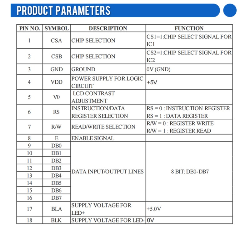 Blue Film 12864C-5 128X64 Dot Matrix LCD Display Module SBN0064 Controller 18PIN Parallel Port