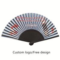 Sublimación en blanco poliéster plegado Ventiladores de bambú Tejido de bambú Ventilador de mano plegado Clacking Ventilador de mano plegado