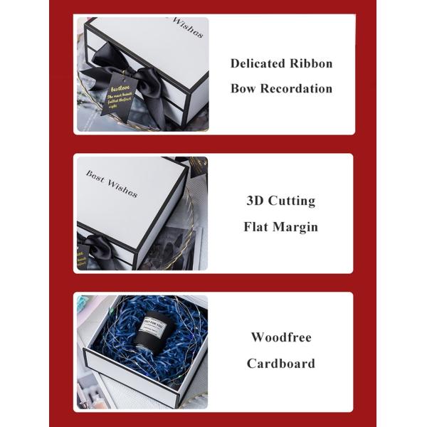 Rigid White Magnetic Cardboard Gift Boxes With Black Rim And Ribbon Bow