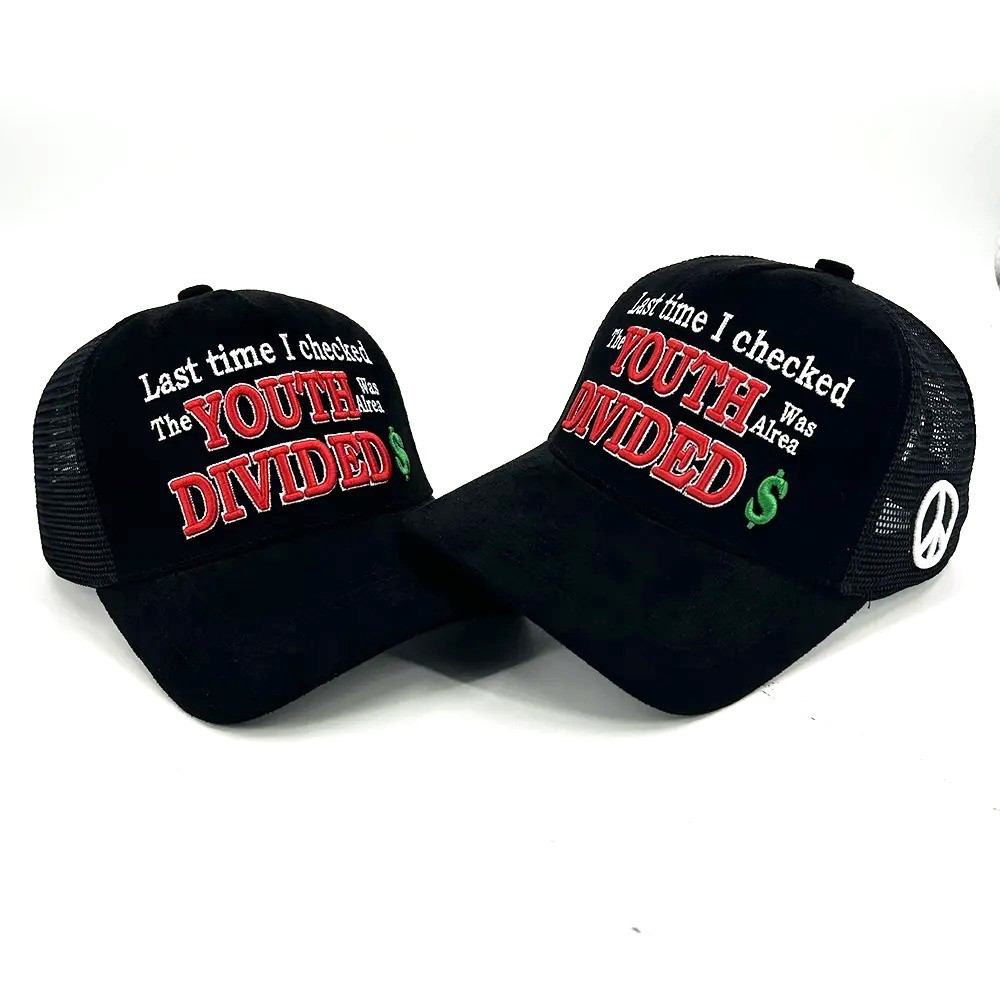 Suede 3D Embroidery 5 Panel Trucker Cap Snapback Cap Breathable Cap Snapback