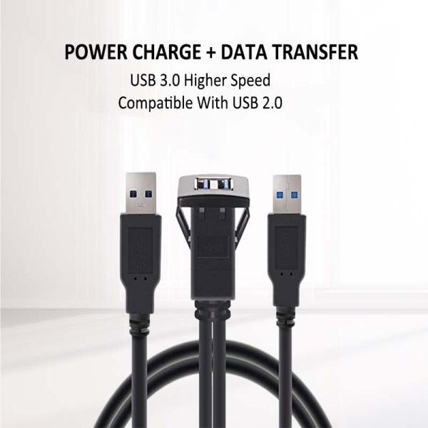 Cable de extensión impermeable de USB 3.0 2.0 para hombre a mujer con panel de montaje para automóviles, camiones, barcos y motocicletas