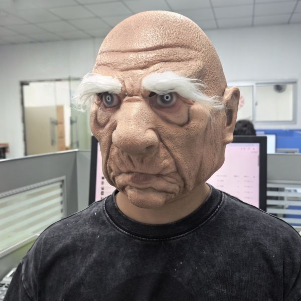 Realistic Bald Old Man Mask with White Eyebrows - Grumpy Grandpa Latex Head Mask for Halloween, Pranks, and Cosplay Costumes