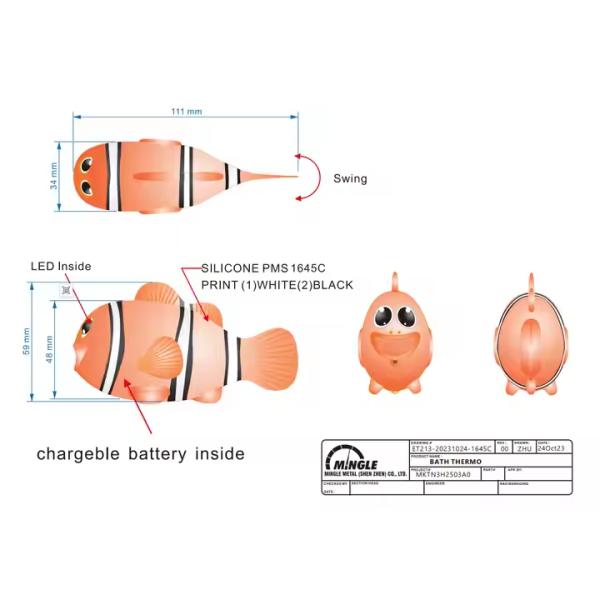 Mingle Factory Lower Price Wholesale Cartoon Clownfish Children Toddler Toys Bath Digital Thermometer with IPX7 Waterproof Level