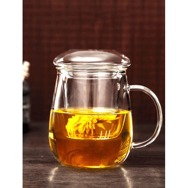 Кружка Инфузер боросиликатного стекла, чашка чая 3 частей с фильтром и крышка