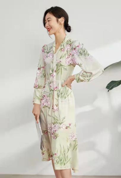 100% Silk 19MM Willows shed tear Women Fashion Dress