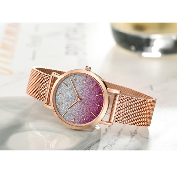 Giltter Dial Ladies Alloy Quartz Watch Stainless Steel Mesh Band Waterproof