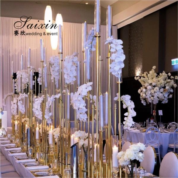Venda quente porta-velas de ouro alto peças centrais para decoração de casamento