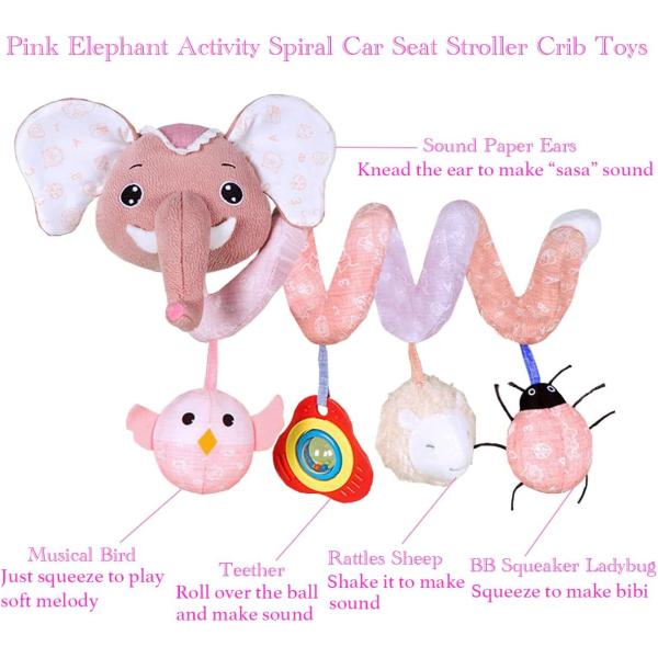 Unisex Baby Activity Spiral Hanging Toys for Stroller Car Seat Crib Bar Bassinet Mobile Musical Elephant Toys