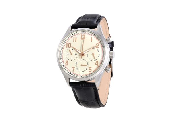 Genuine Leather Mens Stainless Steel Watches 100M Water Resistant 22mm Solid Band
