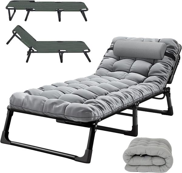 Portable Folding Camping Cot, Adjustable 4-Position Adults Reclining Chairs Mattress,Outdoor Patio Folding Lounge