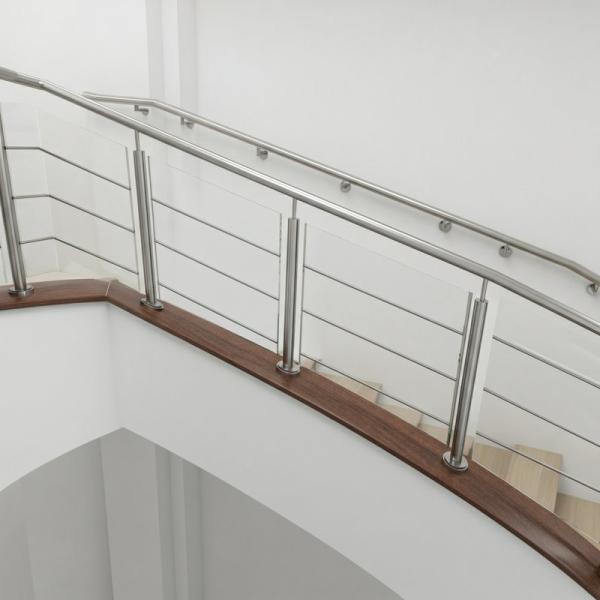 Durable Stainless Steel Handrails with Wood Accents for Glass Railing Systems
