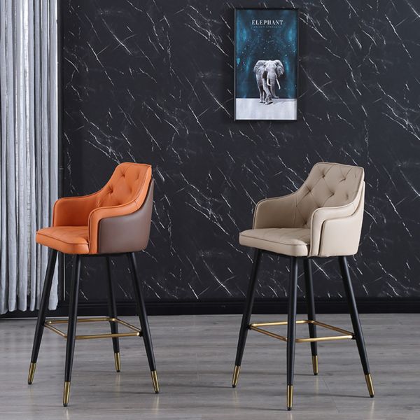 Metal Arm Orange Synthetic Leather Stool Cheap Commercial Modern Tall Bar Chair