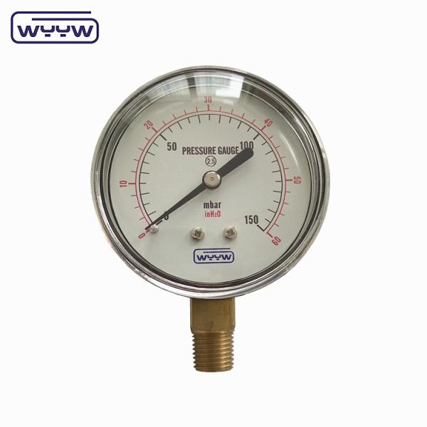 aço preto 1/4npt bsp fio de latão precisão radial 1,6 manômetro de baixa pressão ar manômetro de pressão 60mbar