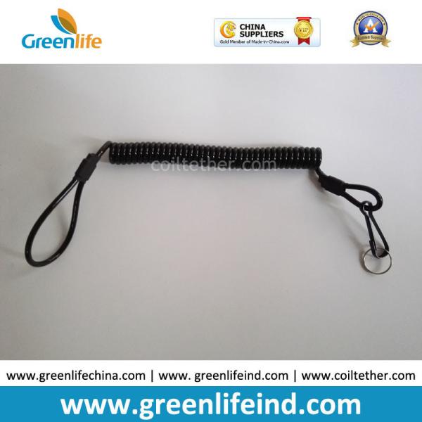 Double loops Wire Reinforced Plastic Spiral Lanyard Transparent Black Anti-theft Retainer