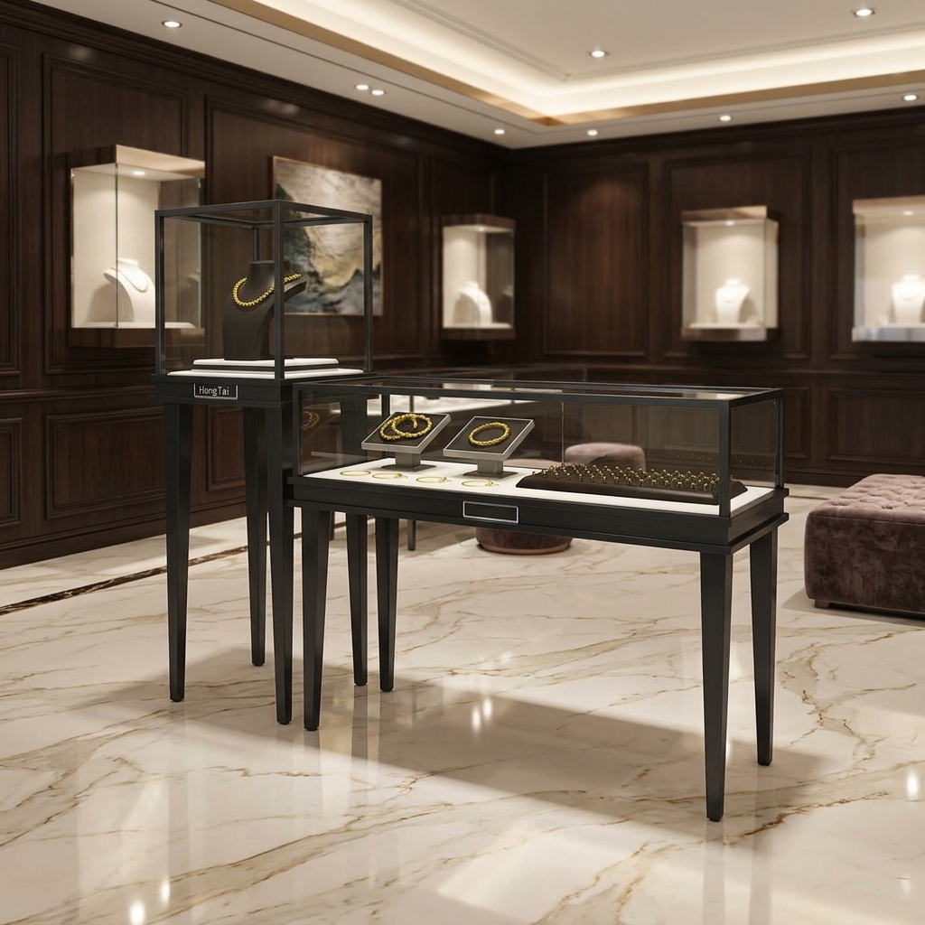 Customizable Eco-Friendly Jewelry Display Cabinet with LED Lighting for Retail Stores and Museums