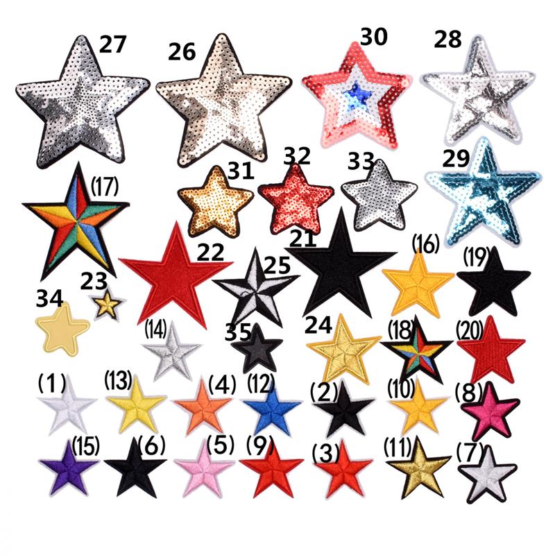 35PCS Computer Embroidered Label Sequin Cloth Paste Love Five-Star Patch Stage Clothing Bag Cap Accessories Embroidery Sticker