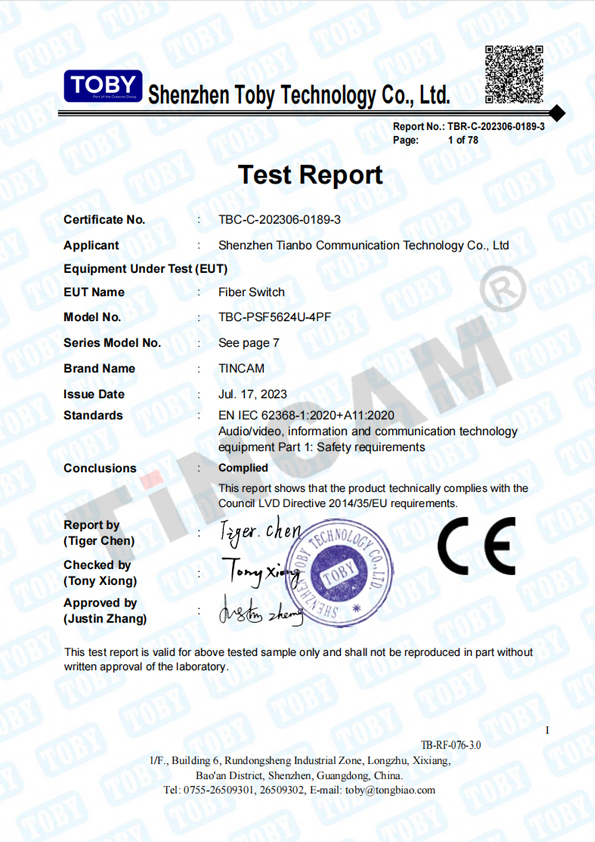 Shenzhen Tianbo Communication Equipment Co., Ltd. Certifications