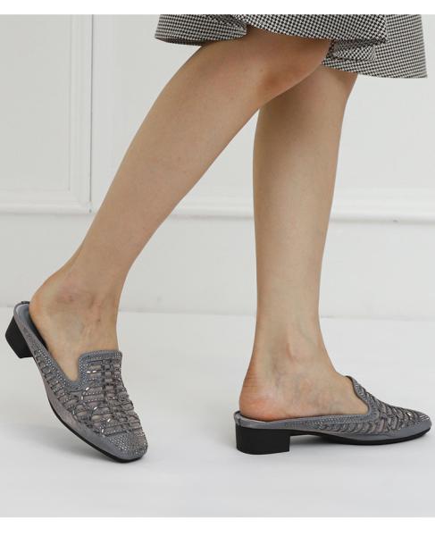 BS149 Slippers Women'S Summer Rhinestone Slippers Women'S Outer Wear Non-Slip Mid-Heel Sandals Lazy Ladies Sandals