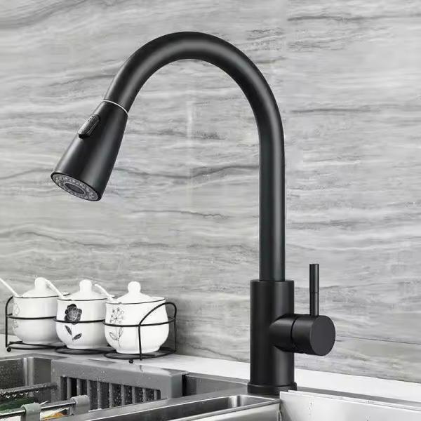 Contemporary Style Blackened Kitchen Faucet with Dual Mode Outlet and Single Handle