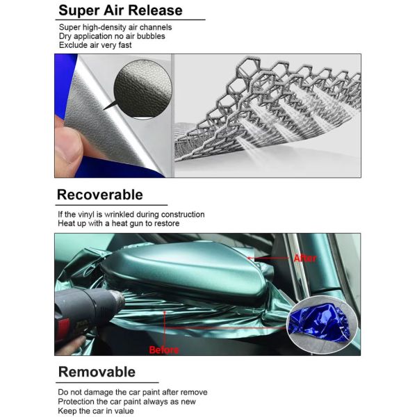 Car Vinyl Wrap Film Glossy PET Fast Delivery Air Bubble Free Color Changing Protection