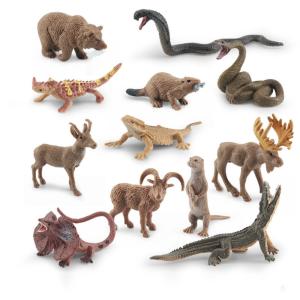 Wildlife Animal Model Toys 12 PCS Mini Brown Bear Beavers Crocodile Snake Lizard