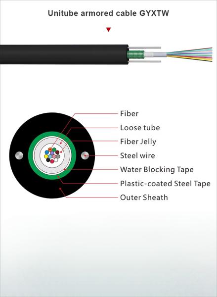 Armored Outdoor Fiber Optic Cable Multimode 12/8/4 Core GYXTW OM2 Fiber Optic Cable