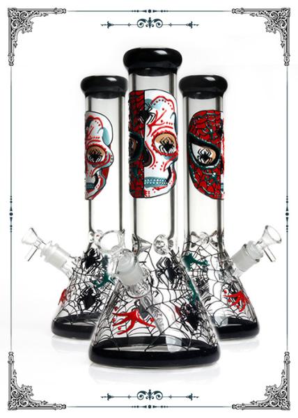 PHOENIX STAR 7MM Beaker Glass Bong Smoking Water Pipe Skull Pattern Pipes