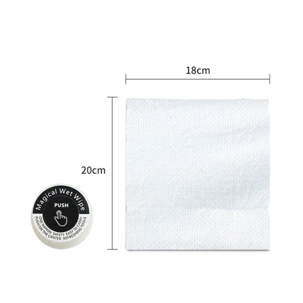 Environmentally Friendly OEM Portable Push Non-woven Biodegradable Towel Magical Tissue Coin Cleaning Wet Wipes