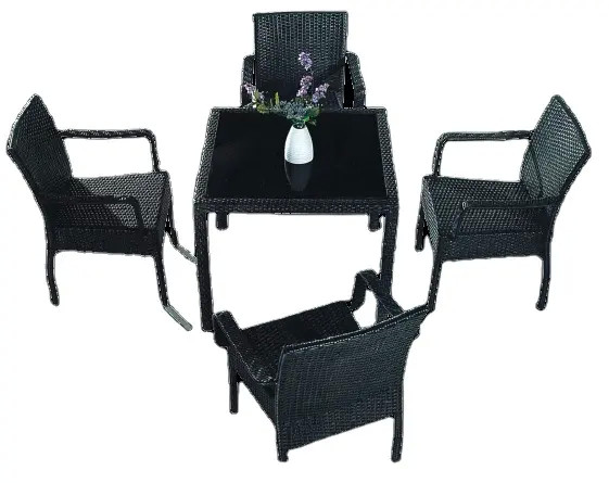 5pc PE rattan wicker plastic aluminum frame cheap garden chair restaurant chair hotel chair with table---8059