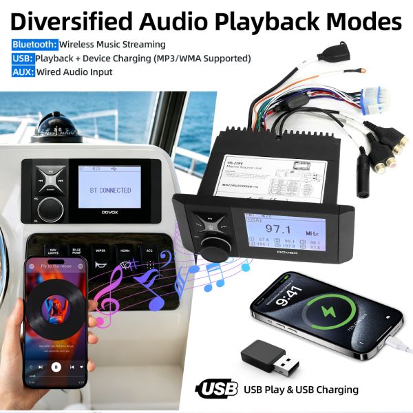 Marine New Marine Waterproof Stereo Receiver MP3 Player FM Radio for Boat With Controller