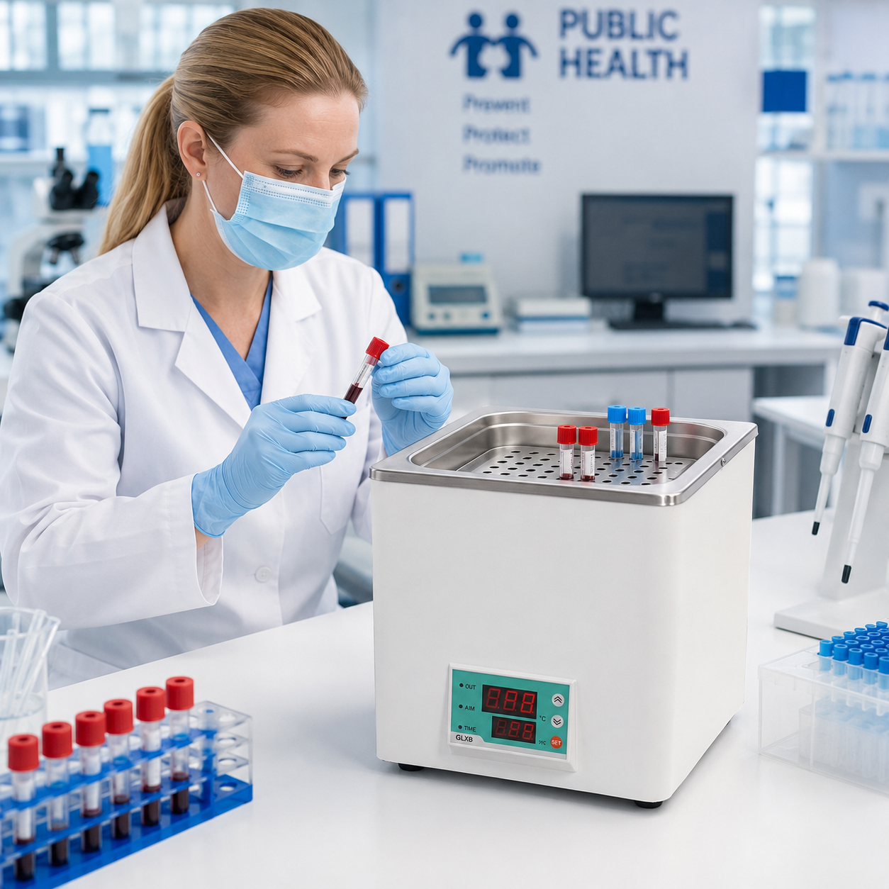 Cenlee Digital Constant Temperature Water Bath 300W Laboratory Heating Bath for Medical Sample Incubation and Testing