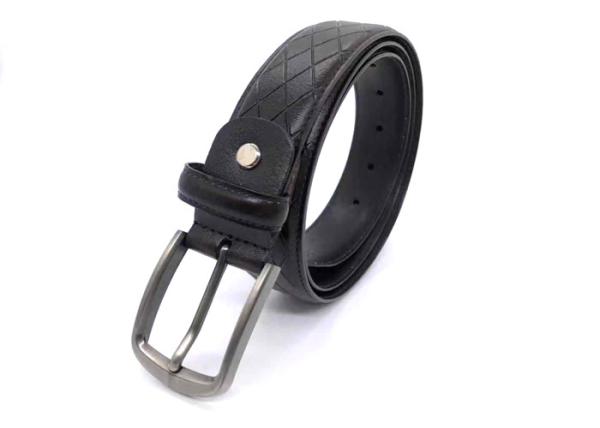Black 35MM Embossed Mens Leather Dress Belt For Pants