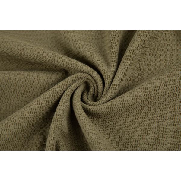 Olive Green Zip-up Sweatshirt with Ribbed Knit Texture and 50% Cotton 50% Polyester Blend