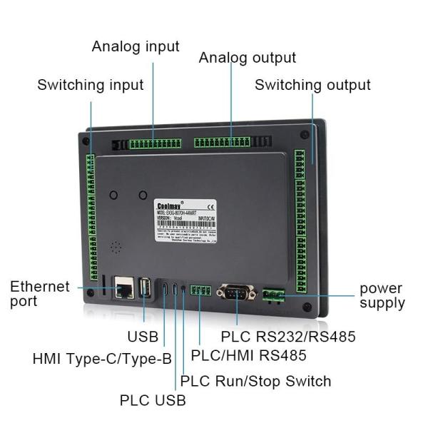 Industrial Automation HMI PLC All In One 7.0 TFT Screen 32bit CPU 408MHz 65536 True Color Touch Screen RS232/RS485 Port485P Compatible FX3G/FX3U/FX3S Temperature analog customization