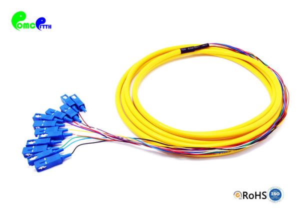 de 12F cauda terminada 3M do Fanout de cabo 0.9mm do SC UPC G657A1 9 da trança da fibra ótica pre - 900μm/125μm