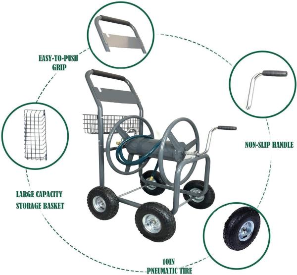 Convenient Two-wheel Green Wheeled Garden Lawn Water Planting Hose Reel Cart