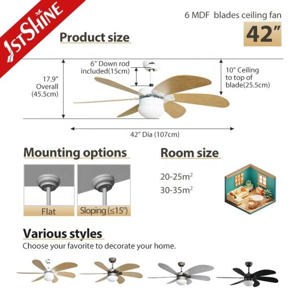 1stshine Decorative MDF Blades Electric DC Motor Ceiling Fan com controle remoto
