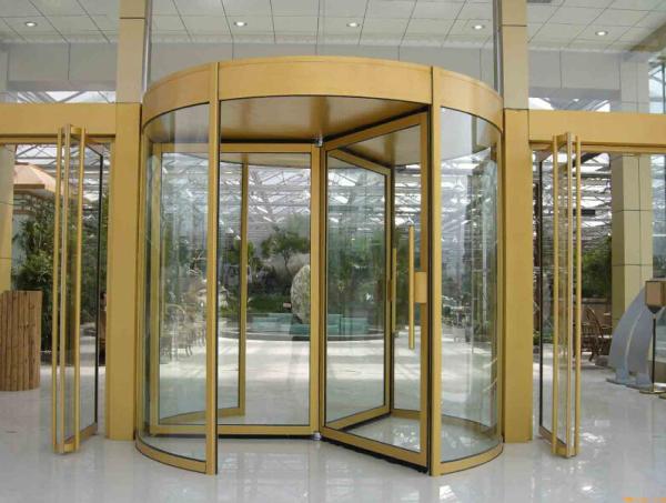 Security glass 2 wing golden automatic revolving door Of aluminium frame