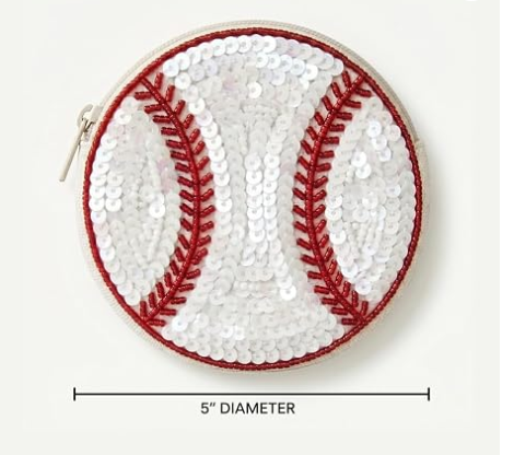 Beaded Coin Purse Change Zipper Pouch Wallet Softball | Handmade Beadwork, Compact Organizer, Cash Holder, Card Storage, Makeup Pouch, Giftable Accessory, Everyday Carry