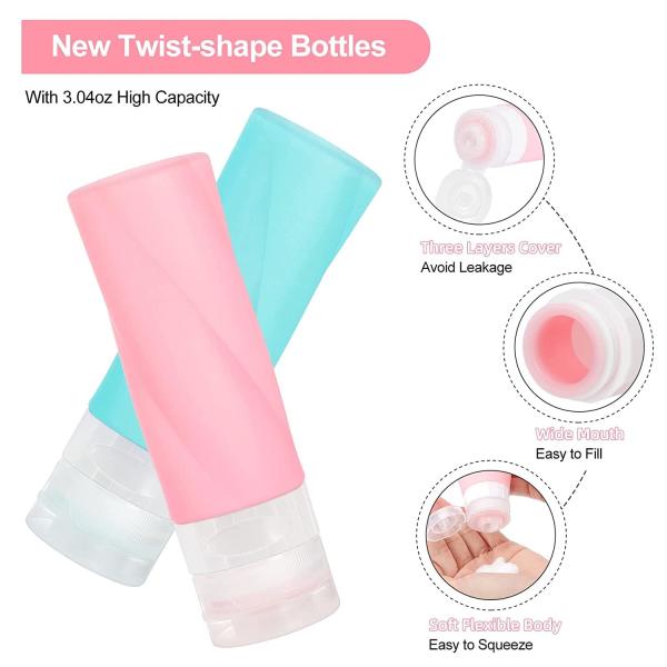 Forme de tresse en silicone, toilettes de voyage, kit de bouteilles réutilisable 90 ml