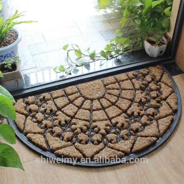 Waterproof Coir Entrance Matting , Half Moon Rubber Door Mat Puzzle Style