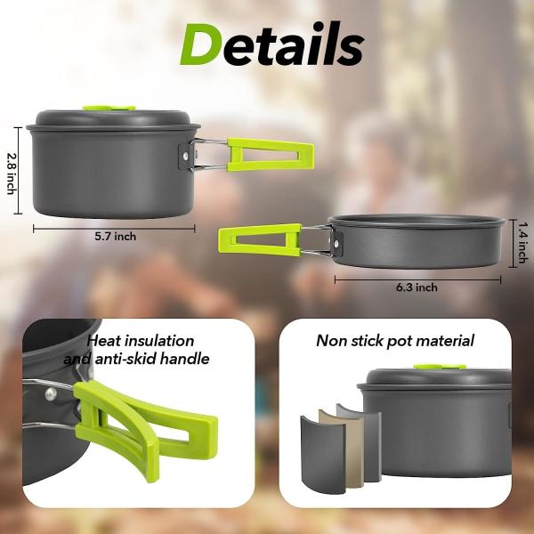 Camping Cookware Pots And Pans, Camping Cookware Mess Kit,Non-Stick Lightweight Pots Set Portable Outdoor Cookware