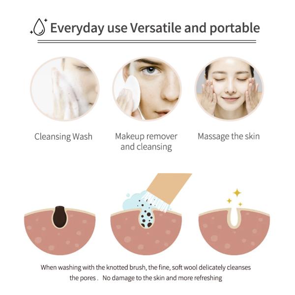 Pulidora de limpieza facial de mango de madera, cepillo de maquillaje, cepillo con cepillo de cabra súper suave