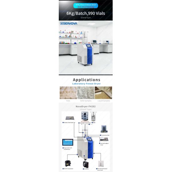 6Kg/Batch Vertical Freeze Dryer -60C Lyophilization Laboratory