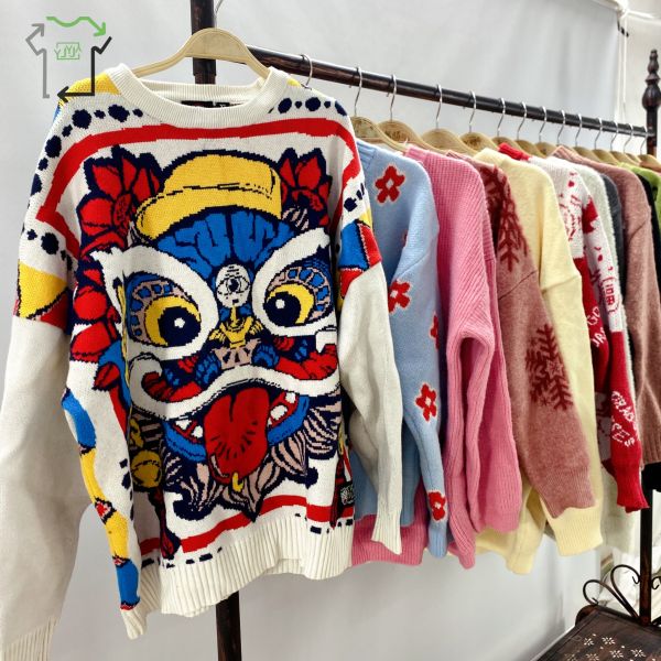 Pattern Wool Women's Second Hand Sweaters Casual Long Sleeve Pullover Winter Warm