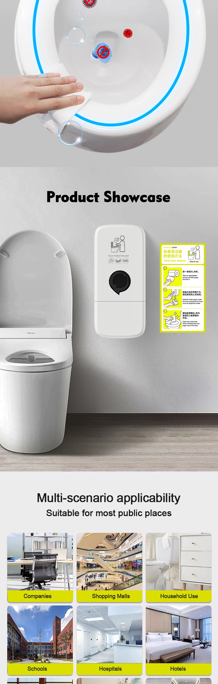 ABS Plastic 800ML Toilet Foam Soap Dispenser Commercial Wall Mounted Sanitizer Dispenser