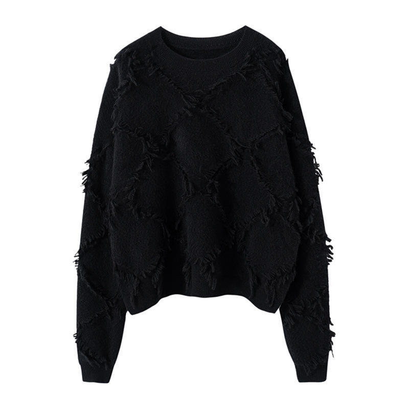 100% Cashmere Winter Casual Pullover Sweater with 410 Grams Knitted Tassel Design
