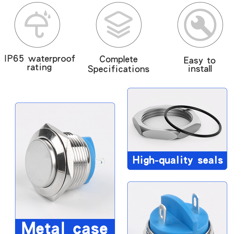 22mm Metal Push Button Switch Screw Foot Welding Foot 2 Pin High Head Flat Head Ball Head Momentary Push Button Switch
